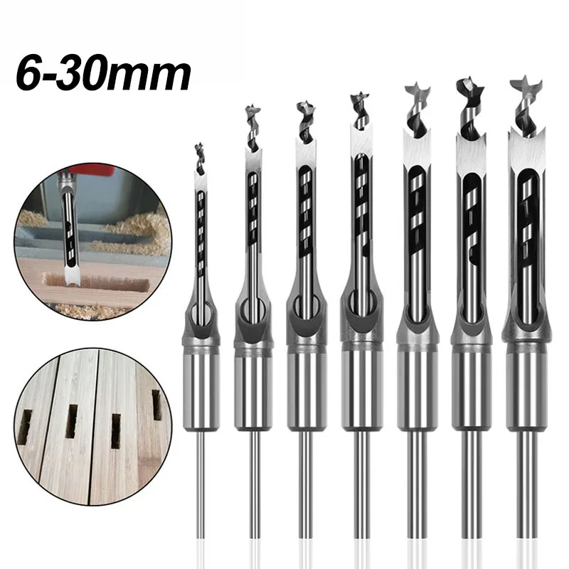 6-30mm Woodworking Square Hole Drill Bit Auger Mortising Chisel Mortising Kit Tenon Wood Tool Hole Extended Saw