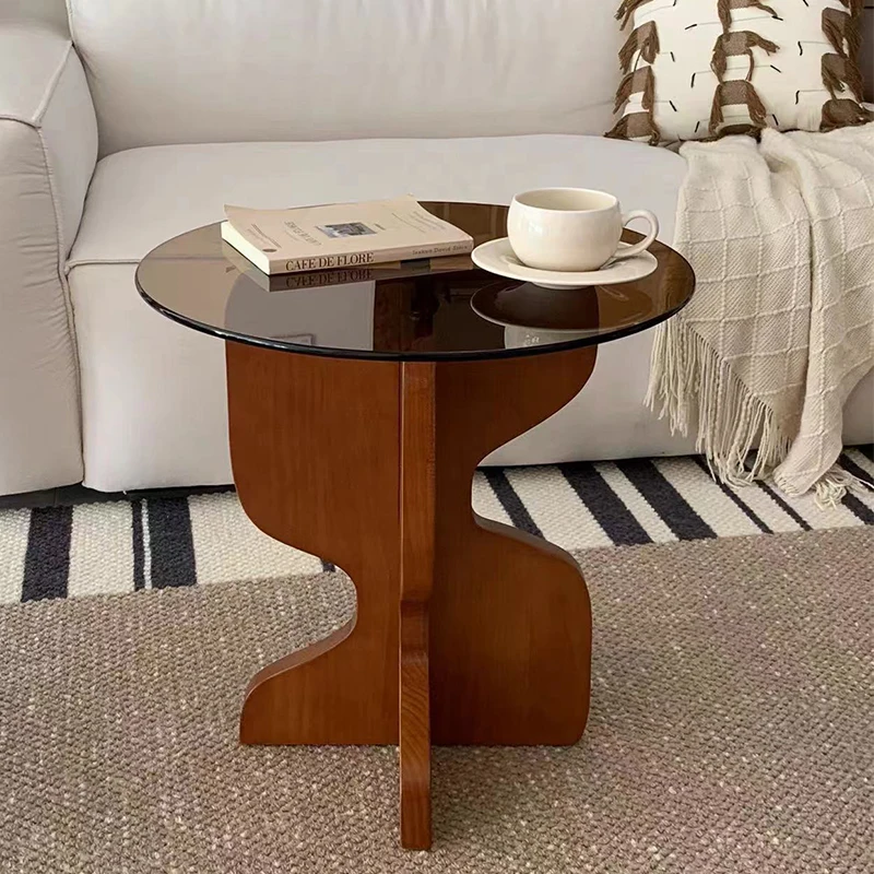 Wabi Sabi Rustic Coffee Table Round Glass Unique Design Coffee Table Living Room Aesthetic Table De Salon Home Furniture