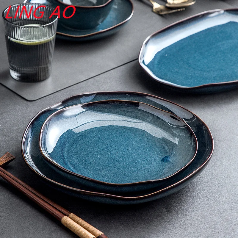LingAo Japanese Kiln Ceramic Bowl, Plate, Soup Bowl, Home Set