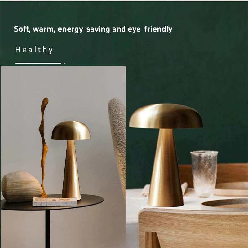 

Retro Table Lamp Mushroom Led Night Light Rechargeable Desk Lamp Touch Sensor Reading Lights For Bedroom Table Restaurant Bar