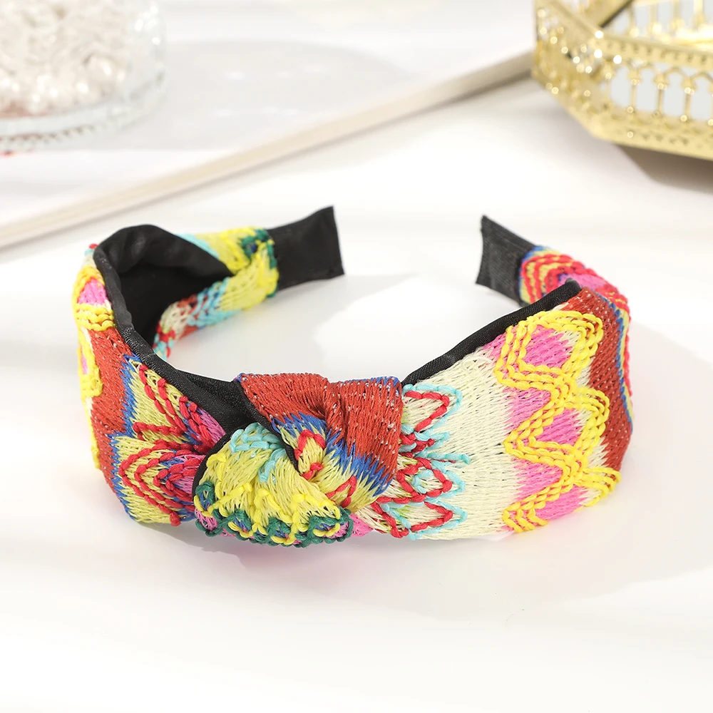 Ethnic Style Knotted Headbands New Fashion Wide Hairbands for Women Non-slip Wide Headbands