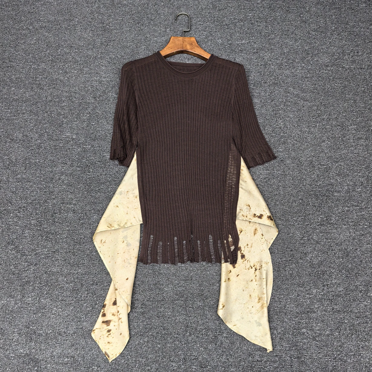 2025 Fashionable Strappy Backless Distressed Openwork Short Sleeve Knitted Top For Women