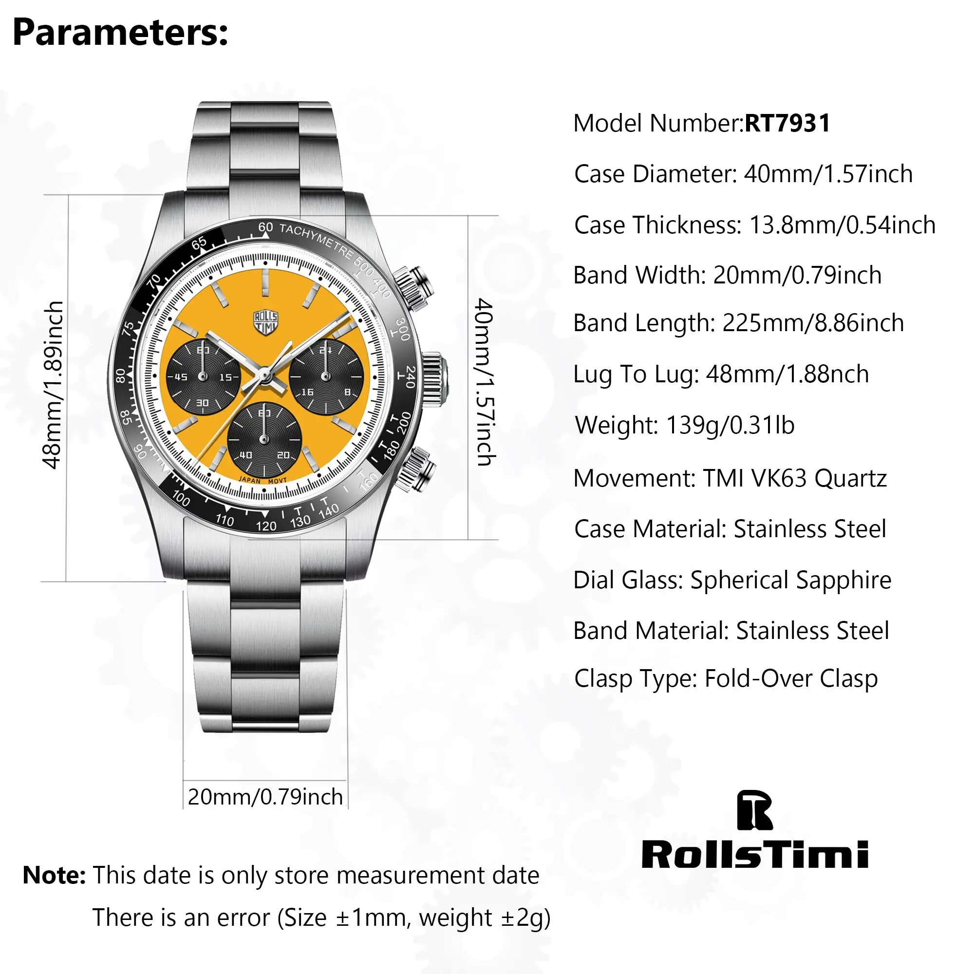 Rollstimi-Montre à quartz chronographe de sport rétro pour homme, montre étanche à 100m, acier inoxydable, luxe, VK63 Movt, PAGANI UCO