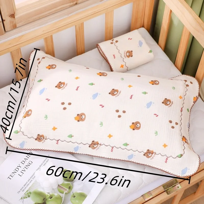 Class A cotton six-layer crepe cloth children's pillow towel gauze cartoon pattern is soft and skin-friendly, sweat-absorbing an