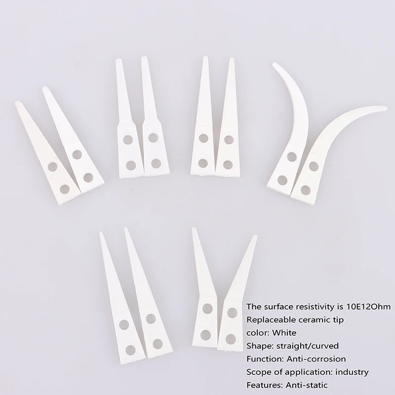 2pcs Insulated Straight Curved Tip Anti-static Ceramic Tweezers Electronic Industrial Ceramic Tweezers For Industry