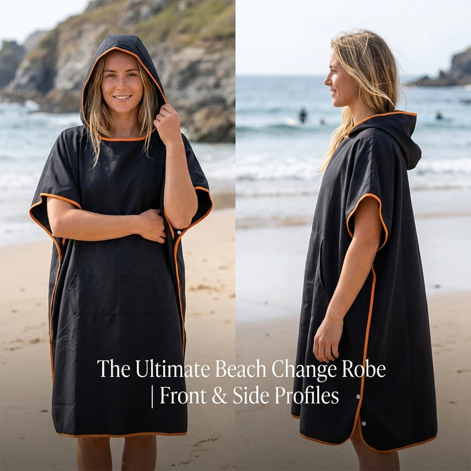 90x110cm Hooded Swim Changing Robe Quick-Dry Beach Poncho with Pocket Portable Soft Bath Cover for Surfing Pool Beach Holiday