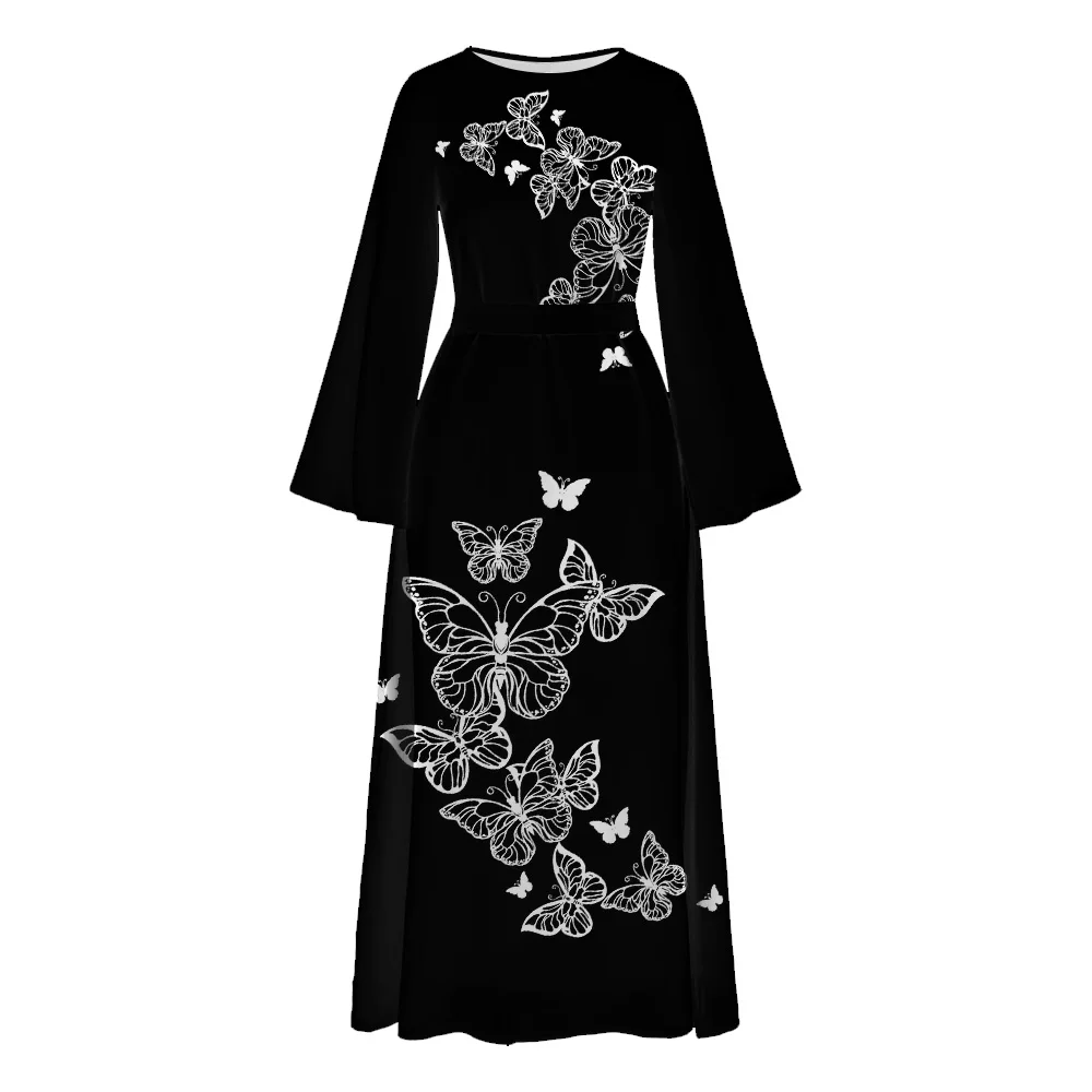 Autumn Ramadan Abaya Long Sleeve Muslim Islam Turkey Abaya Vestidos Vintage Casual Holiday Women Tunic Robe Floral Printed Dress