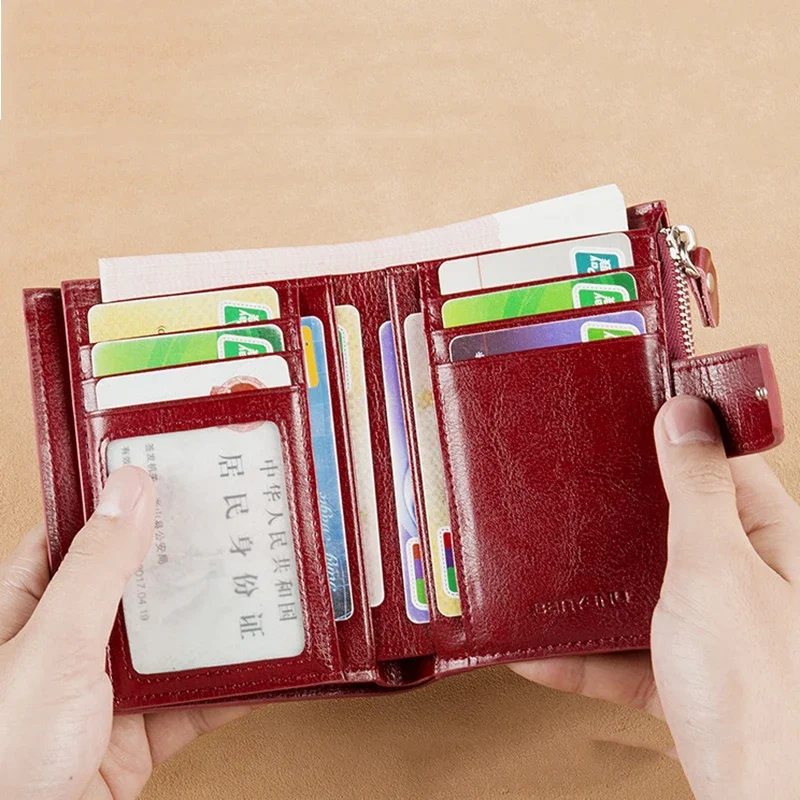 Genuine Leather Women's Wallet Multifunctional Anti Theft Swipe Card Bag Short Large Capacity Folding Zipper Wallets