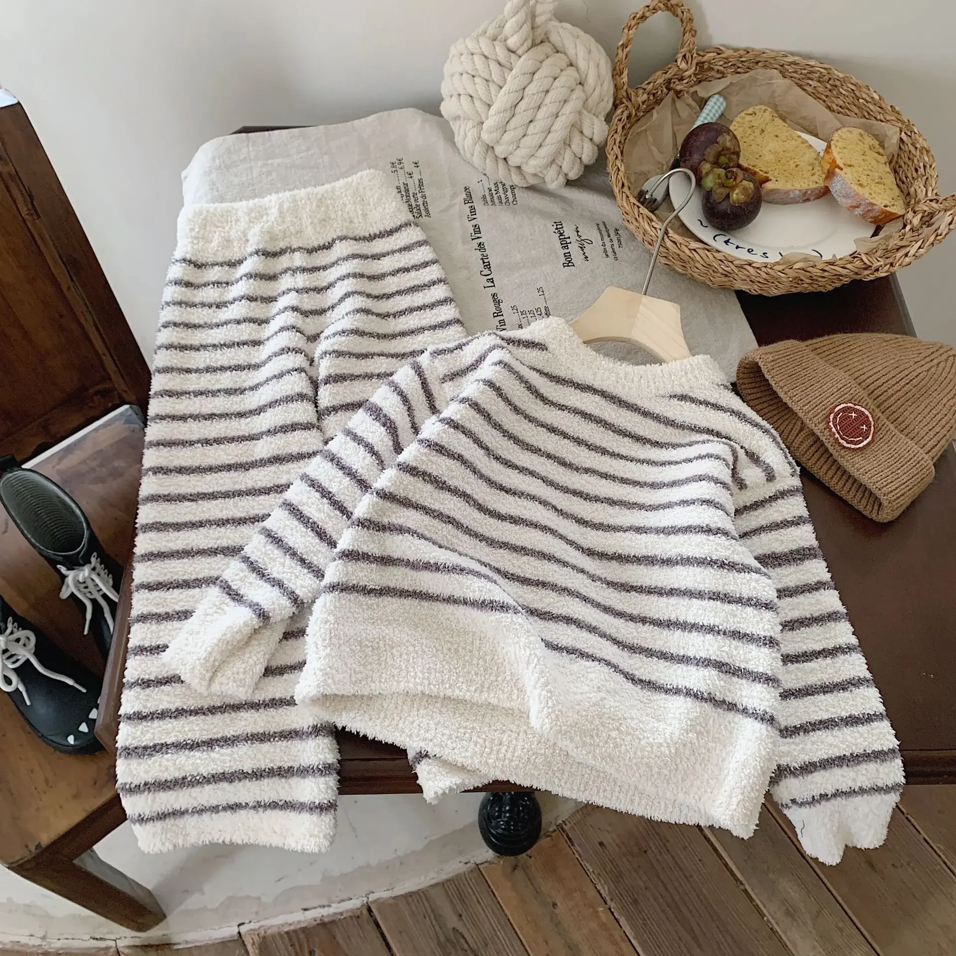 

Children Clothing Fashion Casual Pullover Comfortable Set 2024 Autumn New Boys and Girls Korean Style Striped Two Piece Set