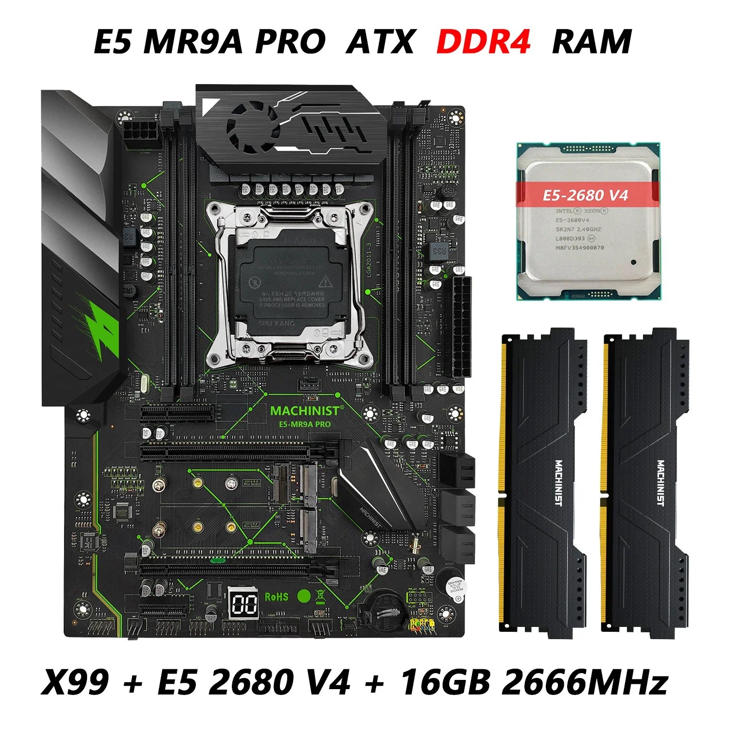 MACHINIST MR9A PRO X99 Motherboard Combo With LGA 2011-3 Xeon E5 2680 V4 CPU and DDR4 16GB(2*8gb)RAM Memory  USB 3.0