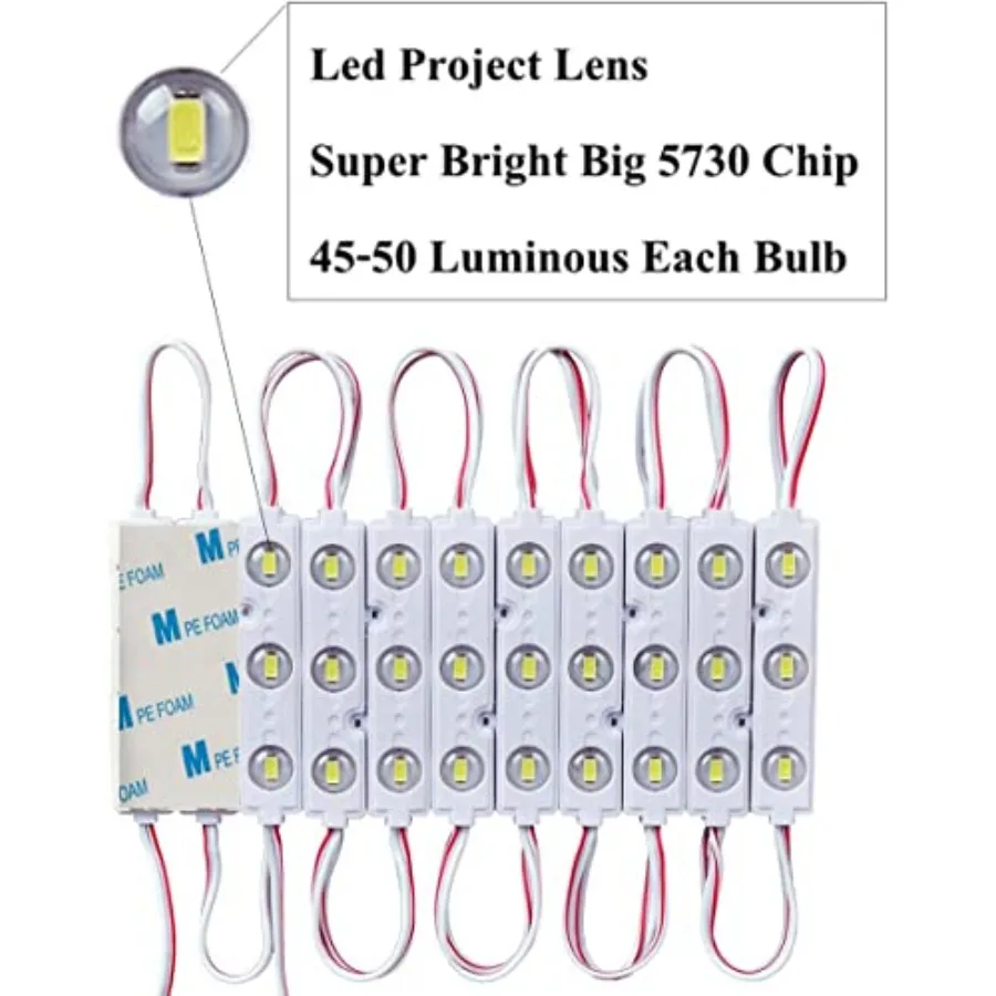 9.8 FT 5730 3 Led Module Light White Waterproof with Self-Adhesive Tape for Sign Lettering Storefront Window Exterior Light, On