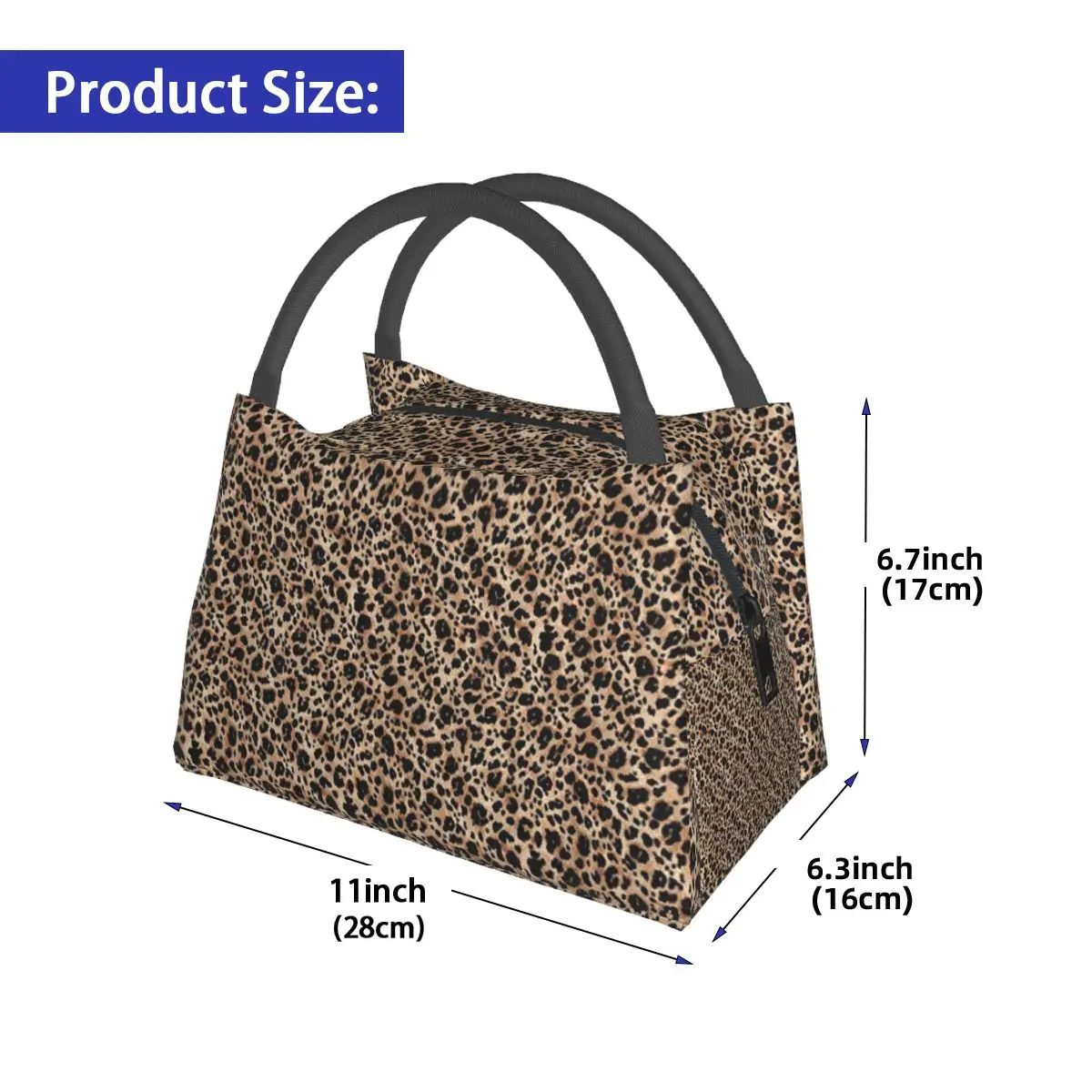 Brown Leopard Pattern Insulated Lunch Bag for School Bento Storage Food Boxes Portable Container Cooler Thermal Lunch Box Tote