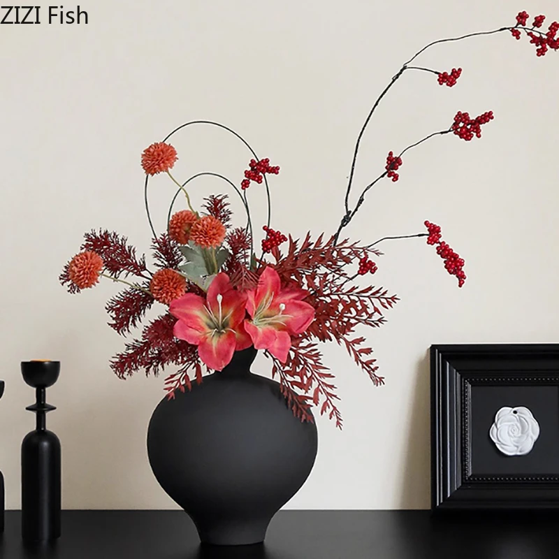 

Creative Big Belly Ceramic Vase Minimalist Plant Pots Table Decoration Flowers Arrangement Floral Vases Room Aesthetic Decor