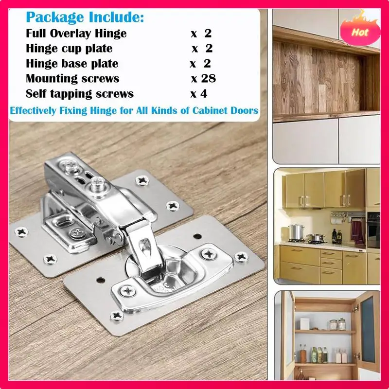 4Pack Cabinet Hinge Repair Plate With 2Pack Full Overlay Soft Closing Cabinet Hinges-Hinge Repair Kit Plate For Cabinet Durable