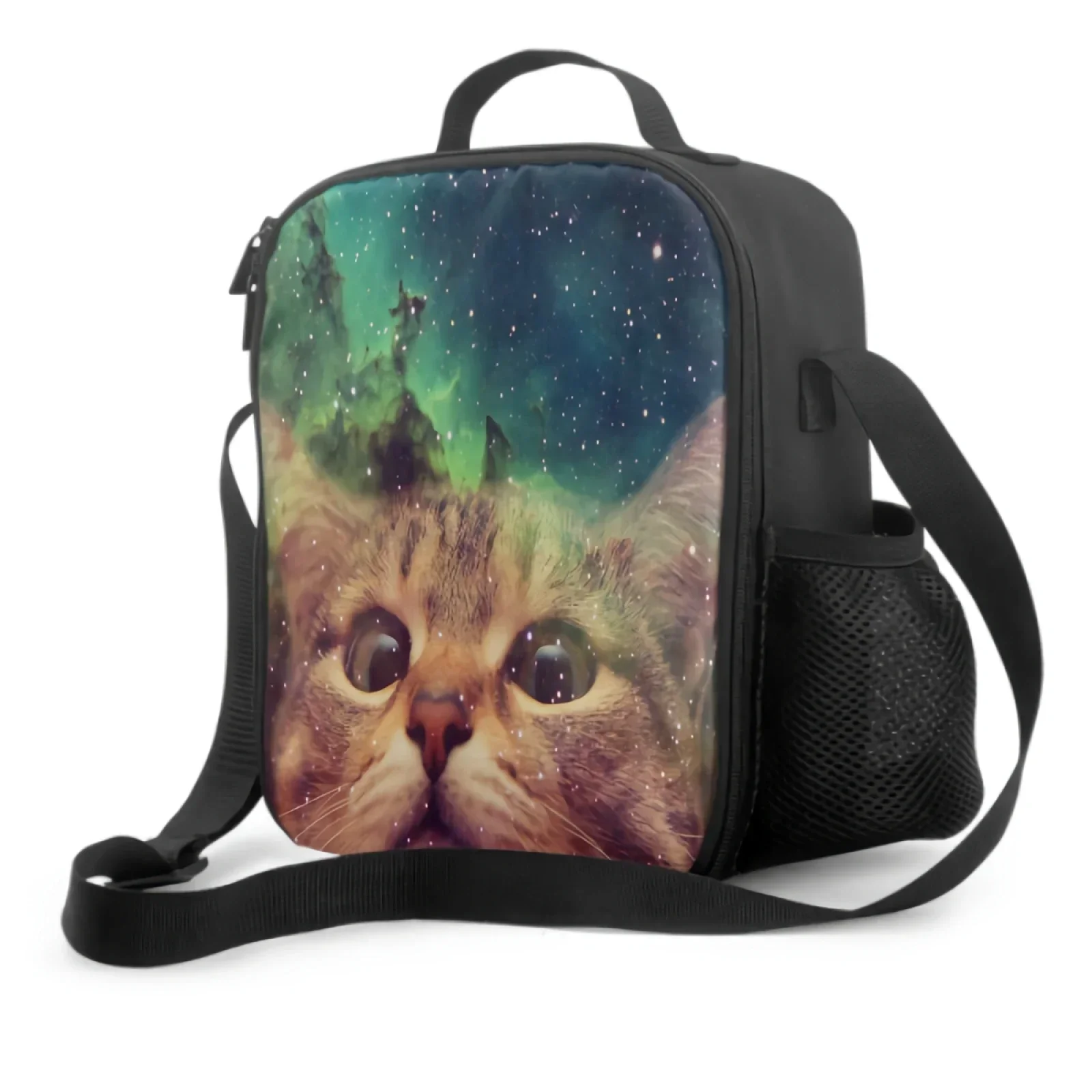 لطيف القط في المجرة السماء معزول حقيبة الغداء للعمل المدرسي نزهة رائعتين الحيوان نمط حمل حاويات الغداء حقيبة للحفاظ على البرودة