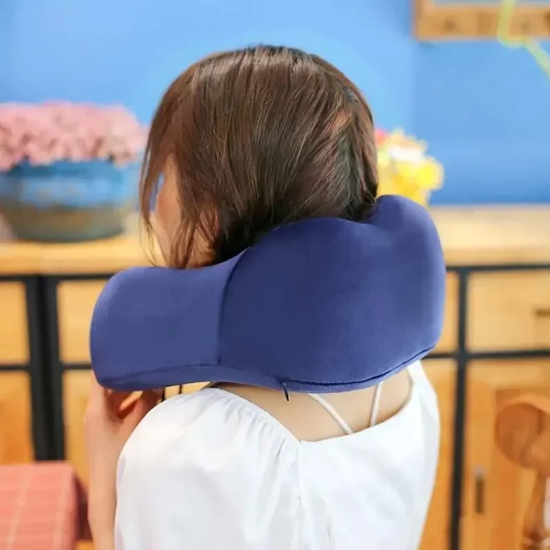 U-Shaped Travel Pillow Memory Cotton Neck Support Car Airplane Sleep Magnetic Fabric Clasp Design