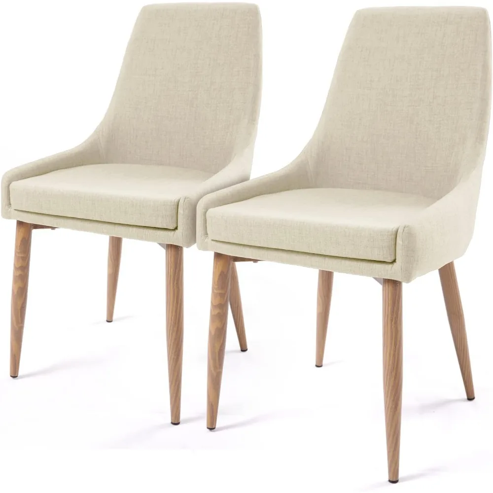 Dining Chairs, Accent Living Room Chair Set of 2 Beige Kitchen and Dining Room Chairs with High Back 2 Pack Fabric Dining Chairs