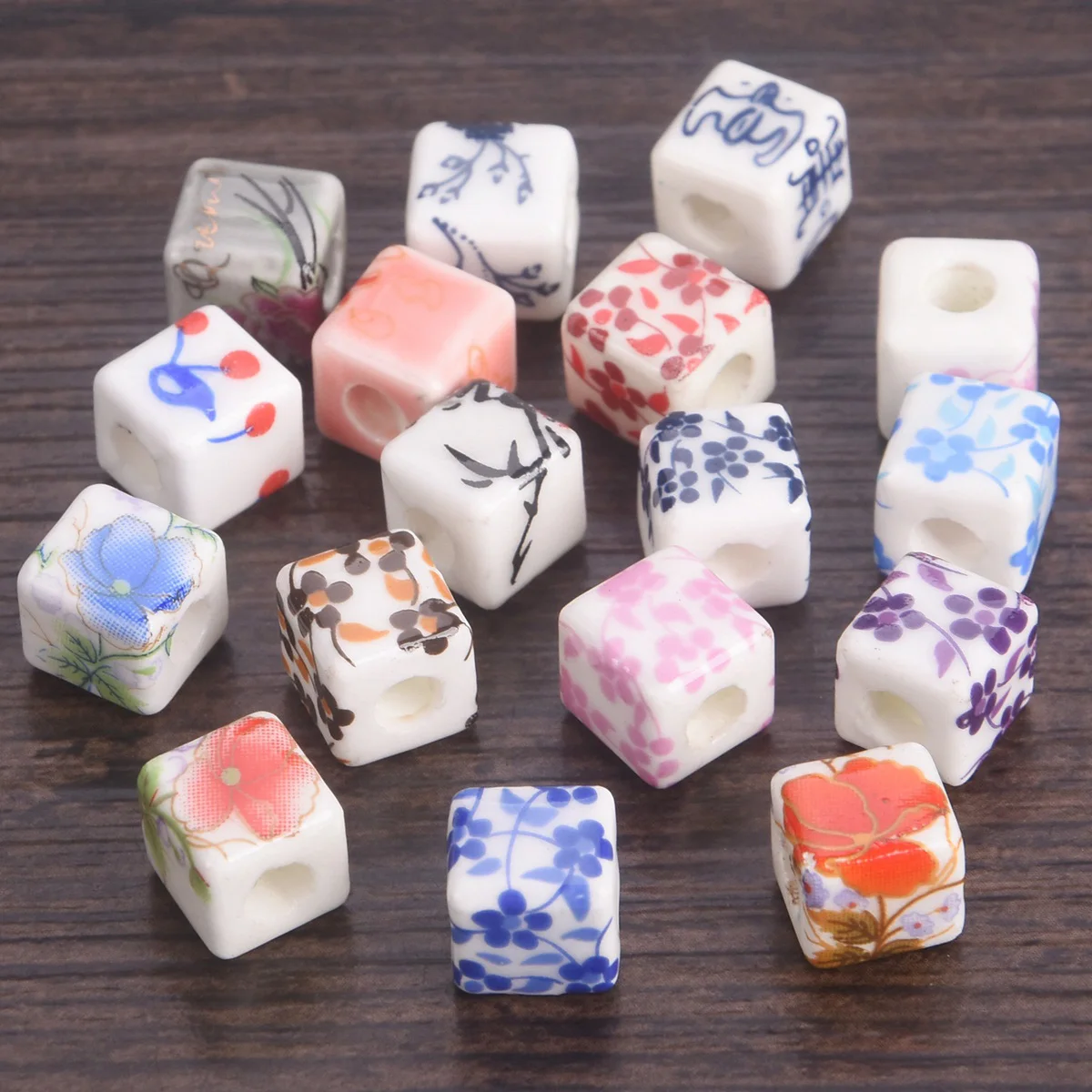 

10pcs Cube SHape 9.5mm Colorful Flower Patterns Ceramic Porcelain Loose Beads For Jewelry Making DIY Bracelet Findings