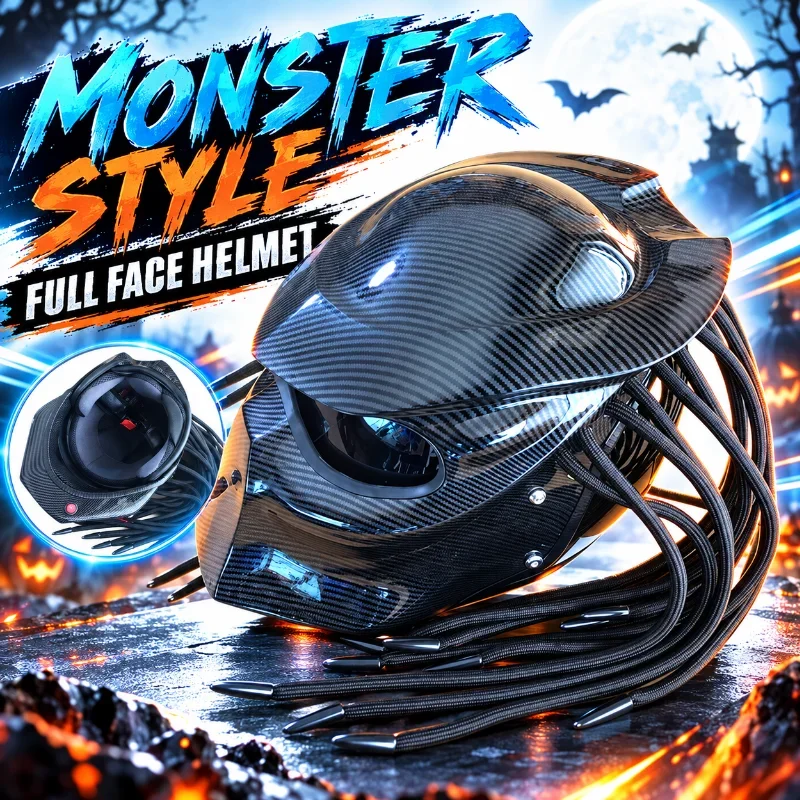 Monster Style Full Face Motorcycle Helmet for Men Cool Motorbike Helmet Halloween Gift