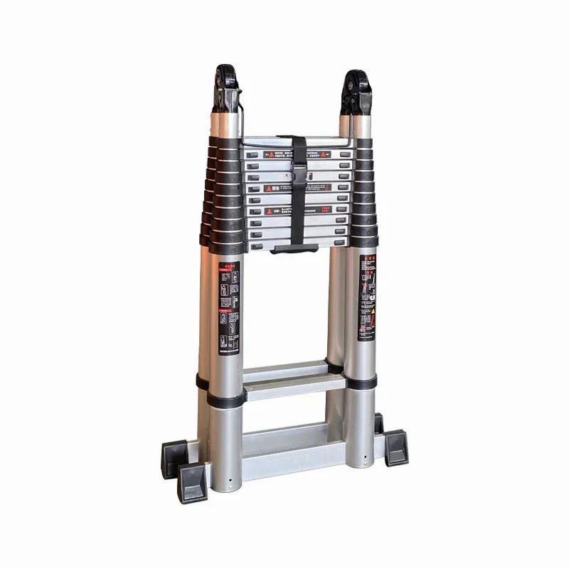 Lightweight aluminum telescopic extended collapsible ladder 300kg load capacity