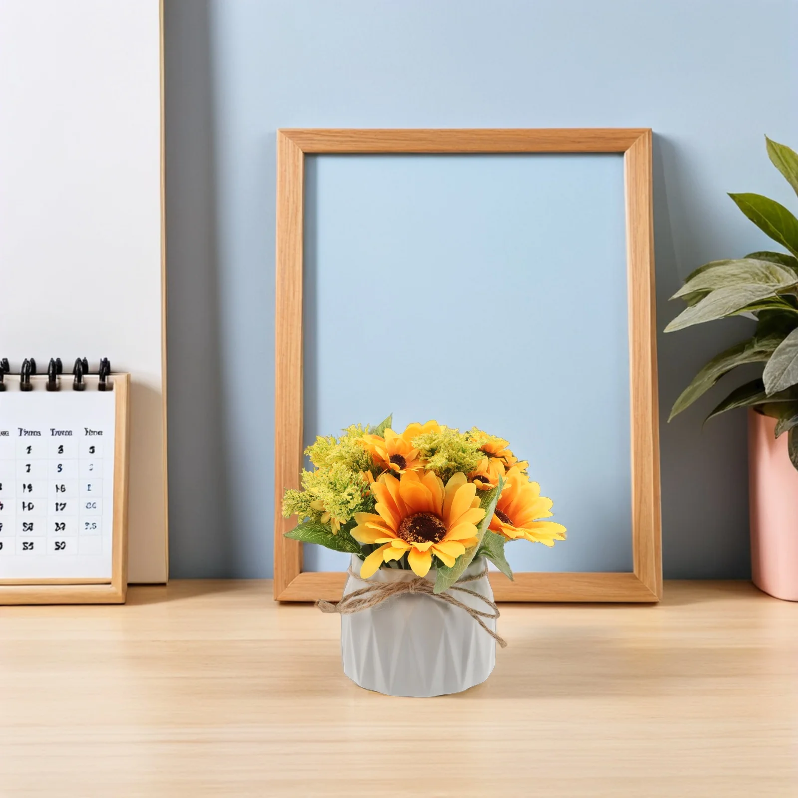 

Artificial Faux Sunflowers Potted Nordic Style Ceramic Vase Rustic Flower Arrangement Table Centerpiece for Home Decor