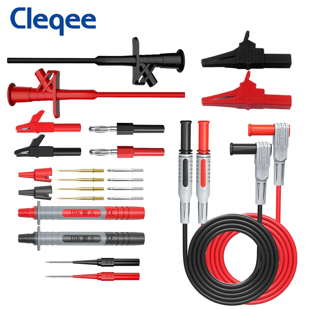 Cleqee P1600C 24PCS Multimeter Probe Test Leads Kit Automotive Probe Set IC Test Hook Alligator Clips kits