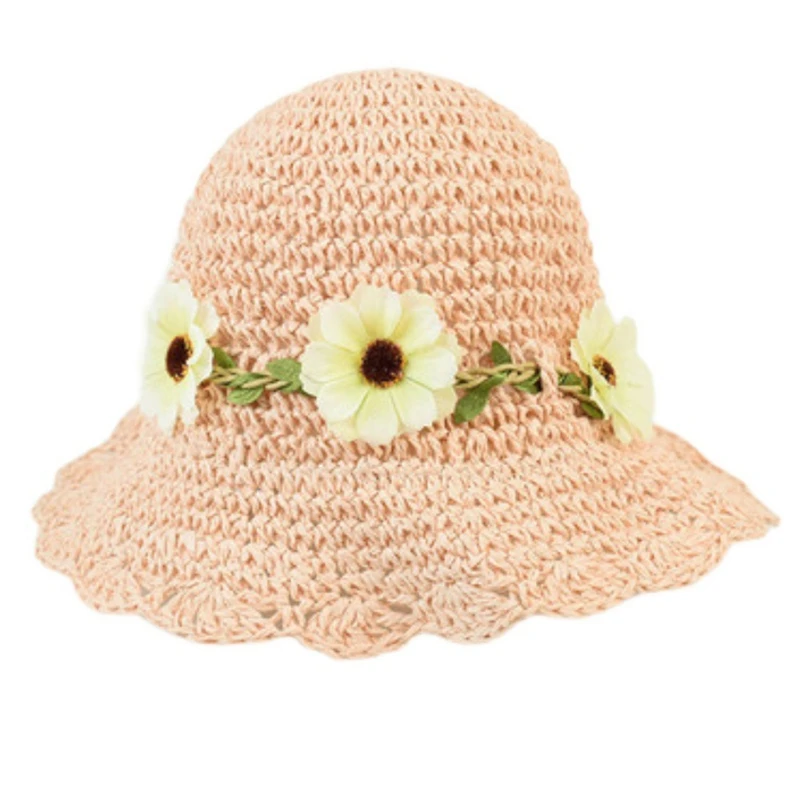 All-match Summer for Sun Hat Children Flower Crochet Straw Hat Sunshade Fisherman Hat for Outdoor School Camping image 2
