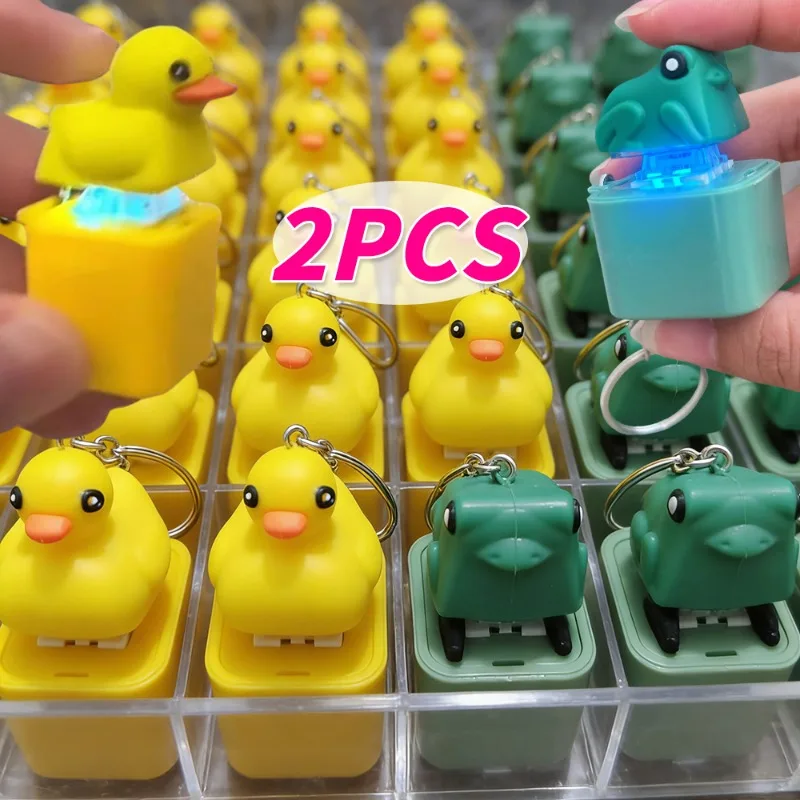 Funny Croaking Frog Duck Luminous Button Keychain Keyboard Fidget Clicker Sound Keyring for Stress Relief Finger Toy Gift Decor