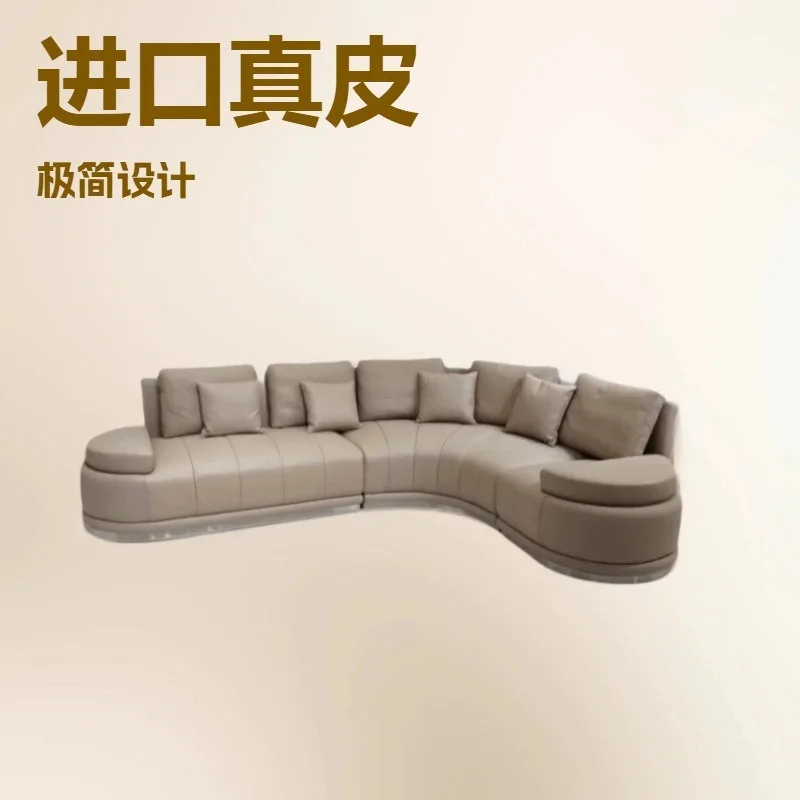 Minimalist imported first-layer leather sofa, villa living room reception combination