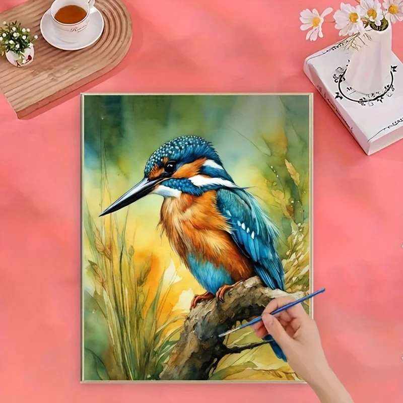 Professional Art Use, 1pc DIY Paint by Numbers Kit Suitable for Beginners & Gifts - 40.64x50.8 cm Kingfisher Bird on Branch Pain