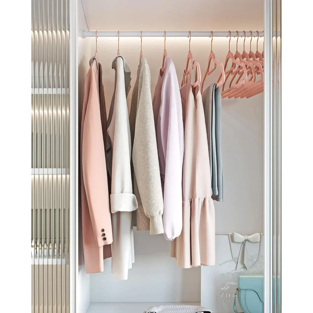 Set of 50 Clothes Hanger with Rose Gold Swivel Hook, Non-Slip, and Space-Saving, 0.2-Inch Thick, 17.1-Inch Long for Coat