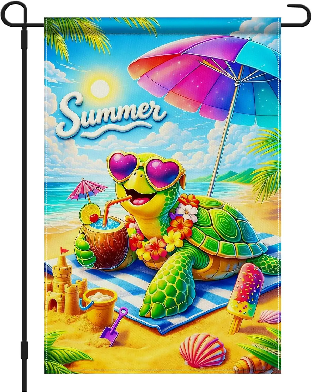 IVN Burlap Garden Flags 12x18 Inch Double Sided Summer Beach Yard Flags Cute Turtle Coconut Drink Umbrella Sunglasses Linen jjp