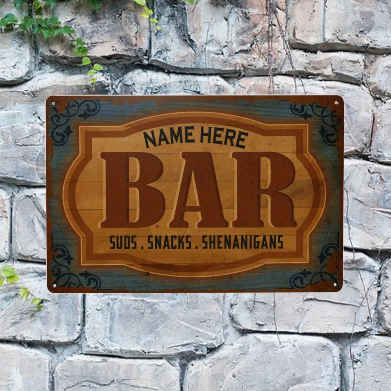 CIFbuy 2D Flat Metal Sign, Custom Name Text Personalized Bar Wall Decor Christmas Home Gift Plaque