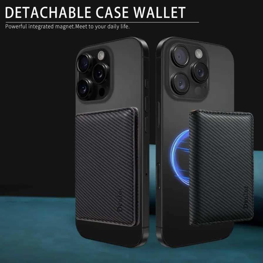 EUCAGR Carbon Fiber RFID Wallet Card Case Magnetic Closure Lining with Slip Pocket and Credit Card Wallet for iPhone 12-17 Pro