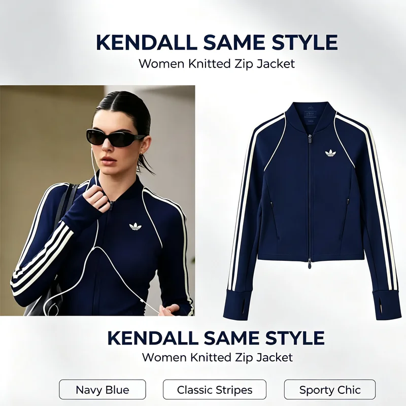 Adidas Women Knitted Jacket KU3687 Slim Fit Full Zip Pilot Collar Sports Outerwear