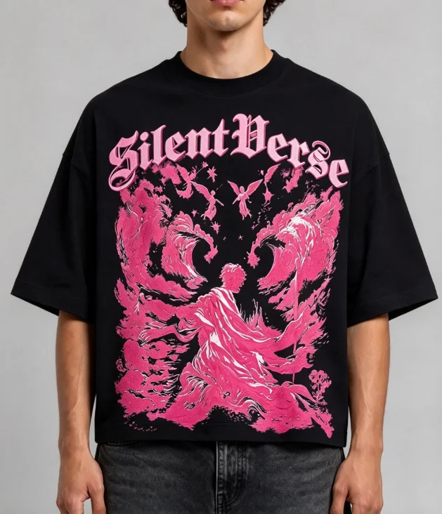 2026 New Best-Seller Trending Pink Gothic Figure Graphic Oversized Short Sleeve T-Shirt, Streetwear Enthusiasts Daily Wear Item
