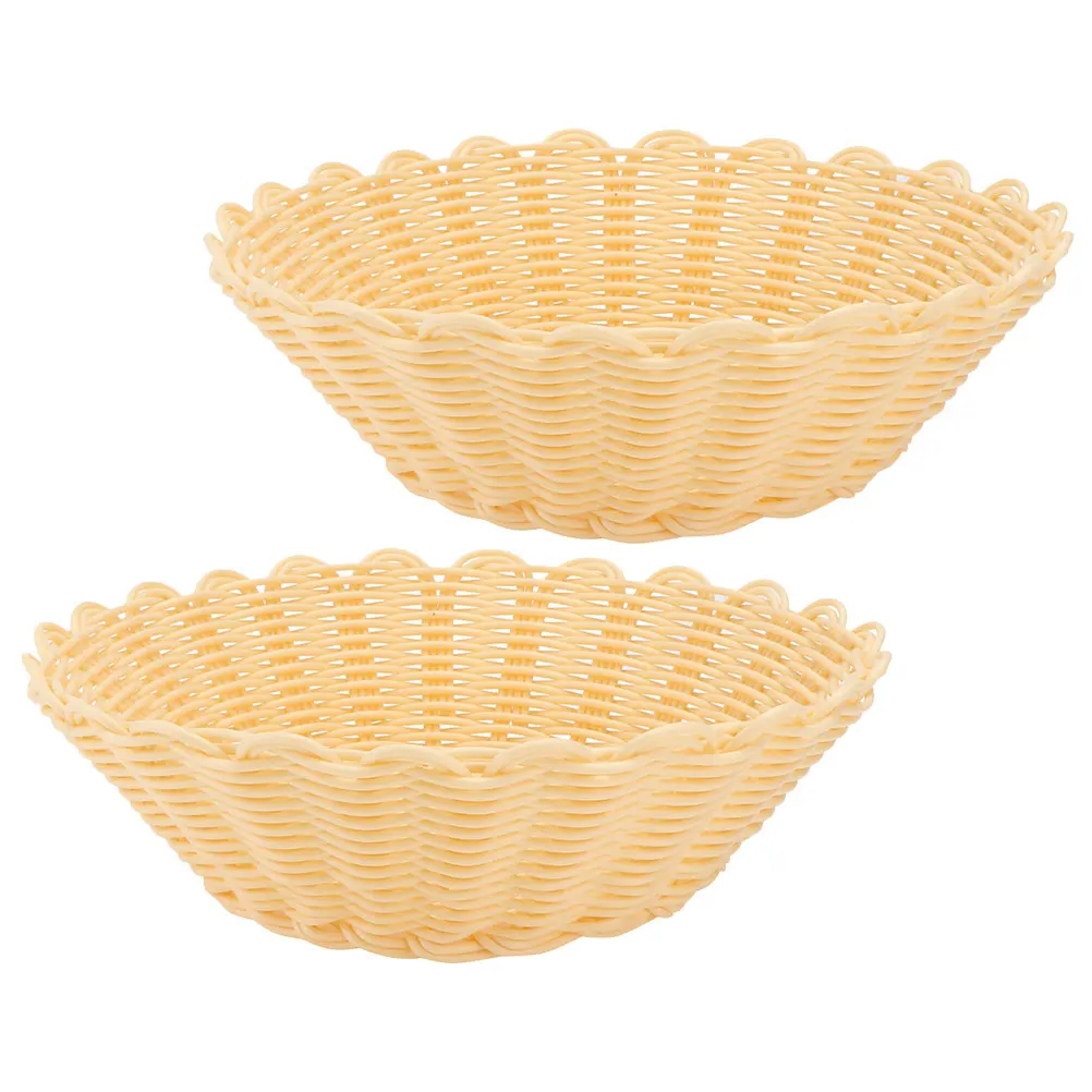

2Pcs Rattan Storage Baskets Woven Bread Fruit Food Round Kitchen Counter Serving Small Baskets Material