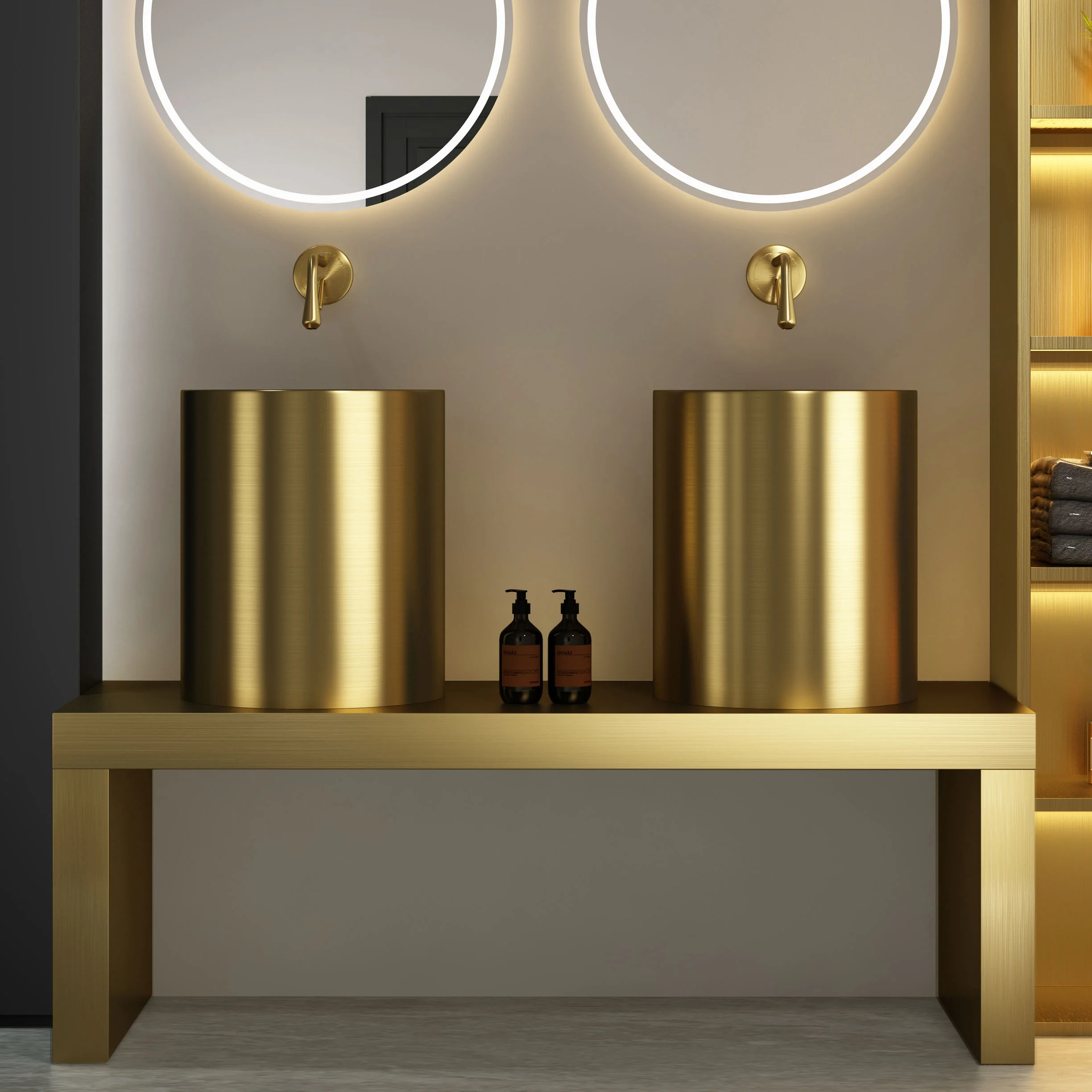 Deluxe 304SS Golden Gun Grey Floor Standing Washbasin Installation of Void Base Sink Above Counter
