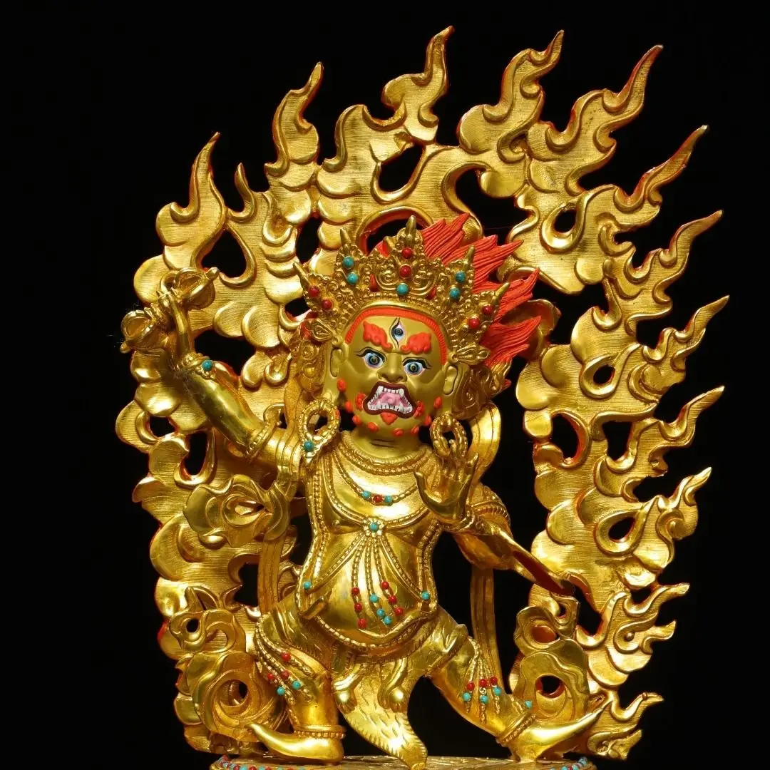 Tibetan Vajrapani Statue Wrathful Guardian Deity Figurine Buddhist Altar Tabletop Sculpture for Shrine Home Spiritual Decoration