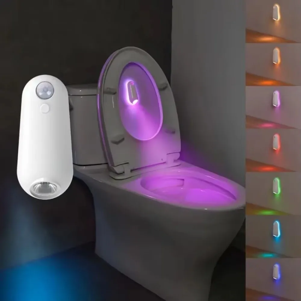 New 8 Color Changing Toilet Night Light Waterproof Motion Sensor Motion Sensor Light 2in1 RGB Light Toilet Bowl
