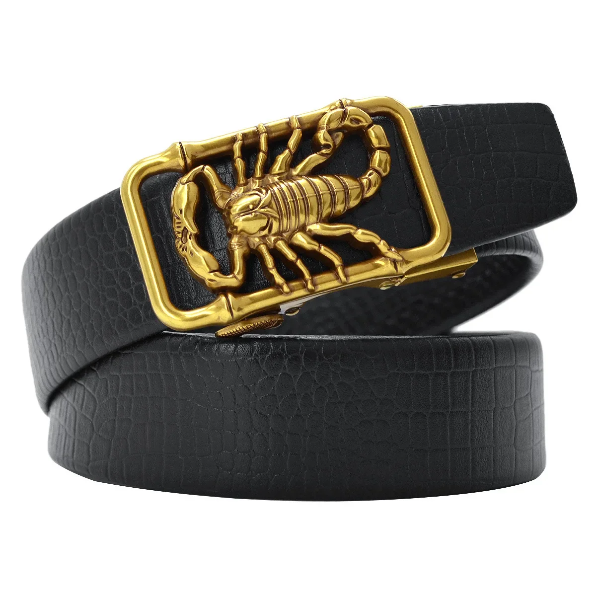 Men's Leather Belt with Metal Scorpion 3D Buckle - Luxury Brand, Automatic Buckle, Punk Style