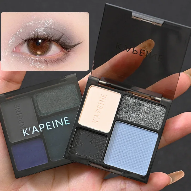 4 Colors Cool Toned Eyeshadow Palette Black Smokey Eyeshadow Matte Glitter Shimmer Palette Smoky Eye Shadow Eye Pigment Palettes