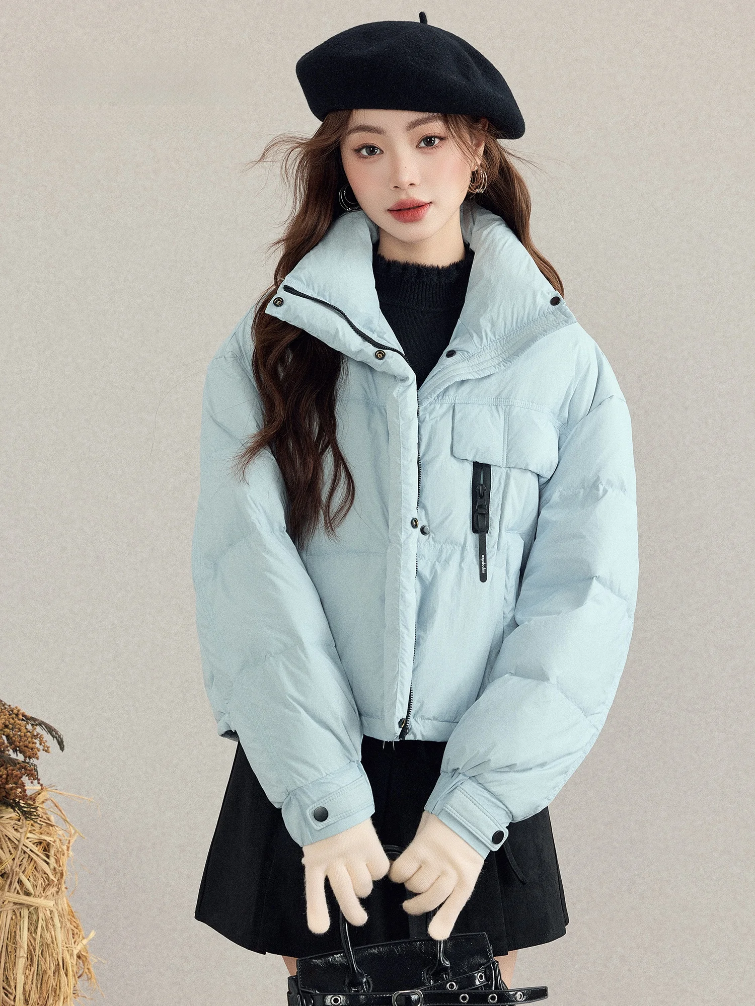 

Синяя женская модная корейская теплая хлопковая куртка-пальто прямого кроя с длинными рукавами на молнии для повседневной носки, чистый хлопок.