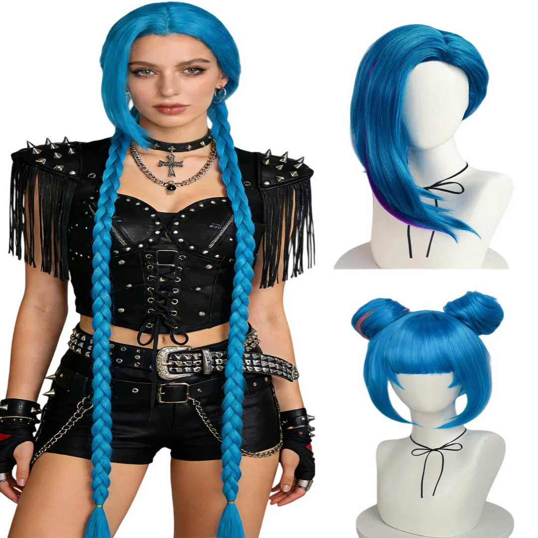 Anime blue woven cosplay wig, long bangs, short hair, adult female cosplay costume, carnival party accessories (blue, short, lon