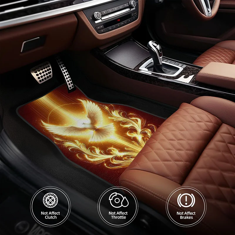 Set Of 4 Phoenix Flame Floor Mats In Golden, Black, Red, And Orange - Year-Round Car Interior Additions, Soft Crystal Velvet Car