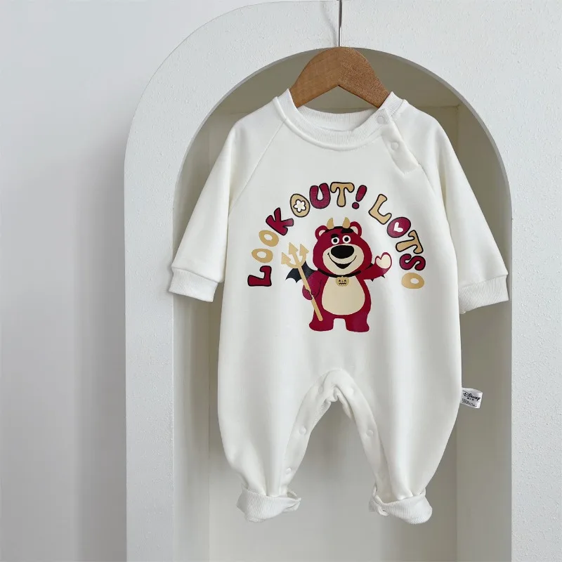 

0-2 Years Old Autumn and Winter Plus Velvet Cartoon Lotso Jumpsuit for Boys and Girls Baby Fashion Cute Cartoon Baby Romper