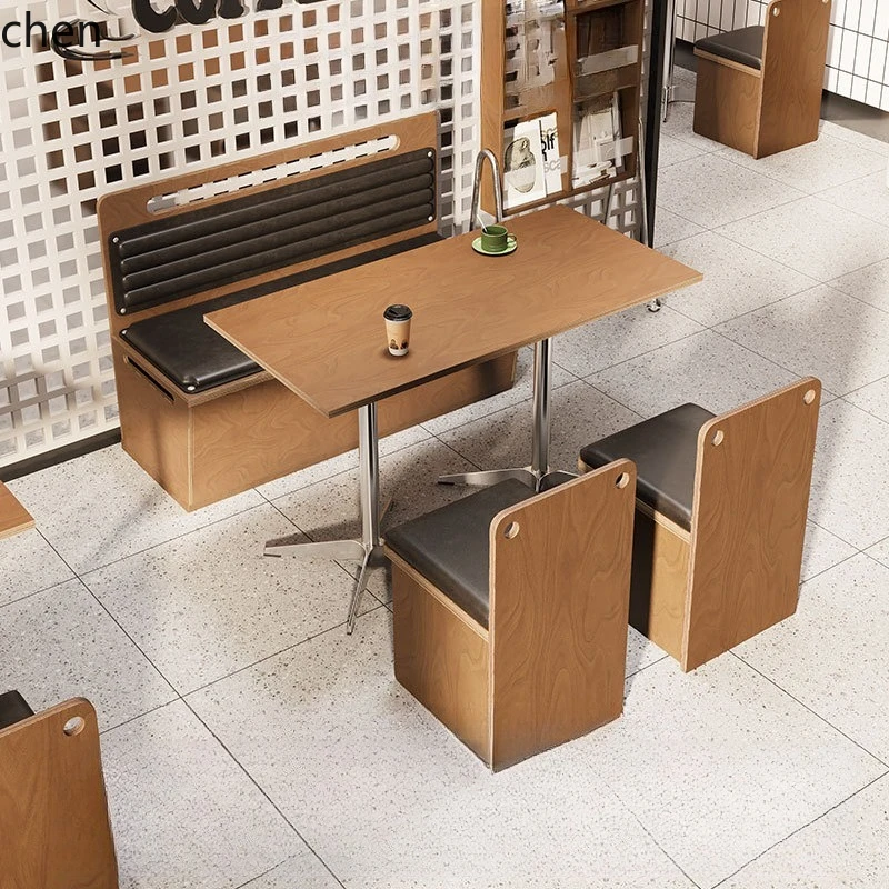 

LXC Coffee Shop Table and Chairs Vintage Style Simple Dining Barbecue Shop with Backrest Cushioned Sofa