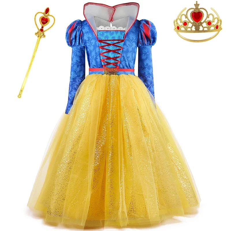 Girls Party Elegant Ball Gown Carnival Halloween Children Snow White Cosplay Costume Kids Birthday Princess Dress With Accessory