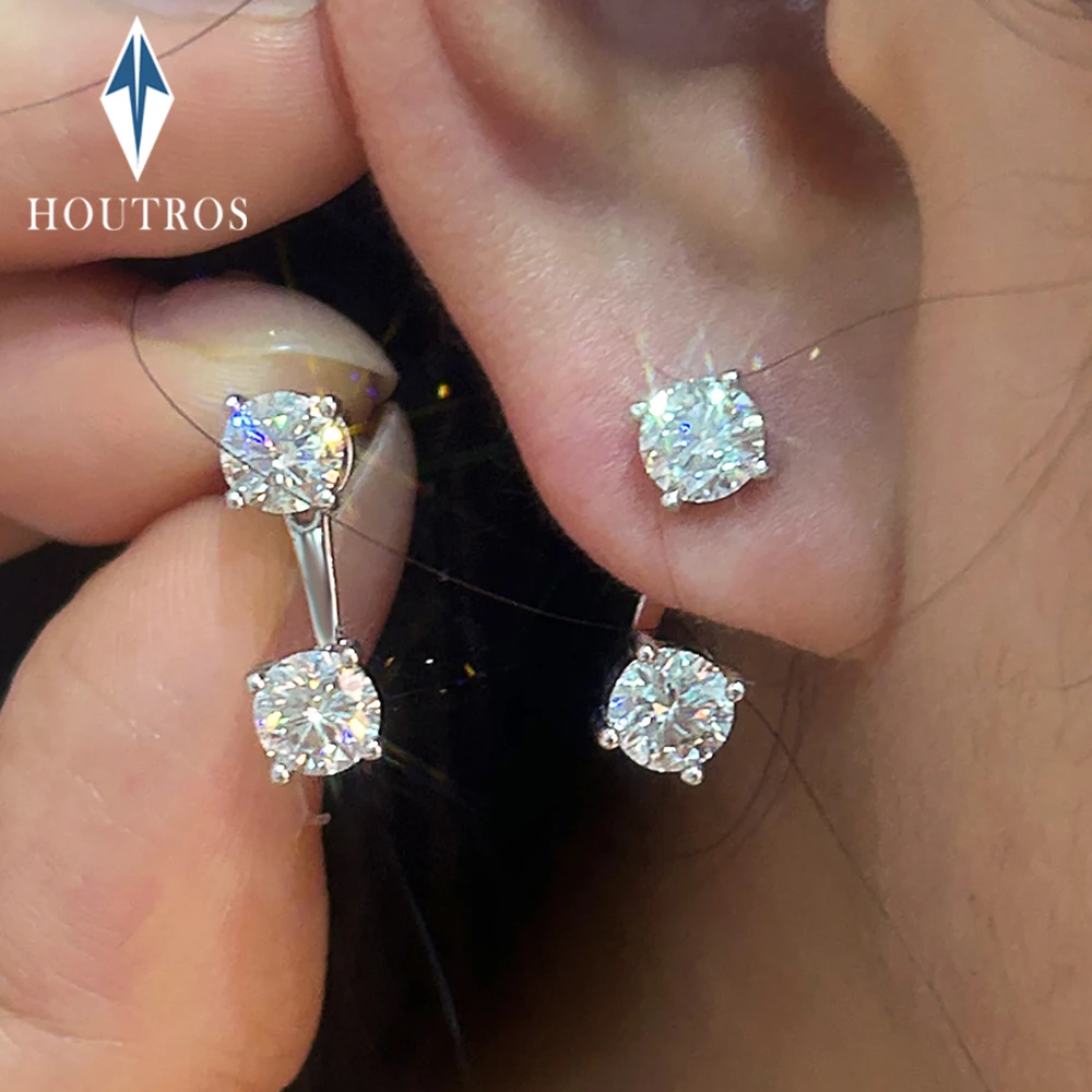 2CTTW 5mm D Color Moissanite Stud Earrings GRA Certified 925 Sterling Silver 2 in 1 Piercing Earrings for Women Party Jewelry