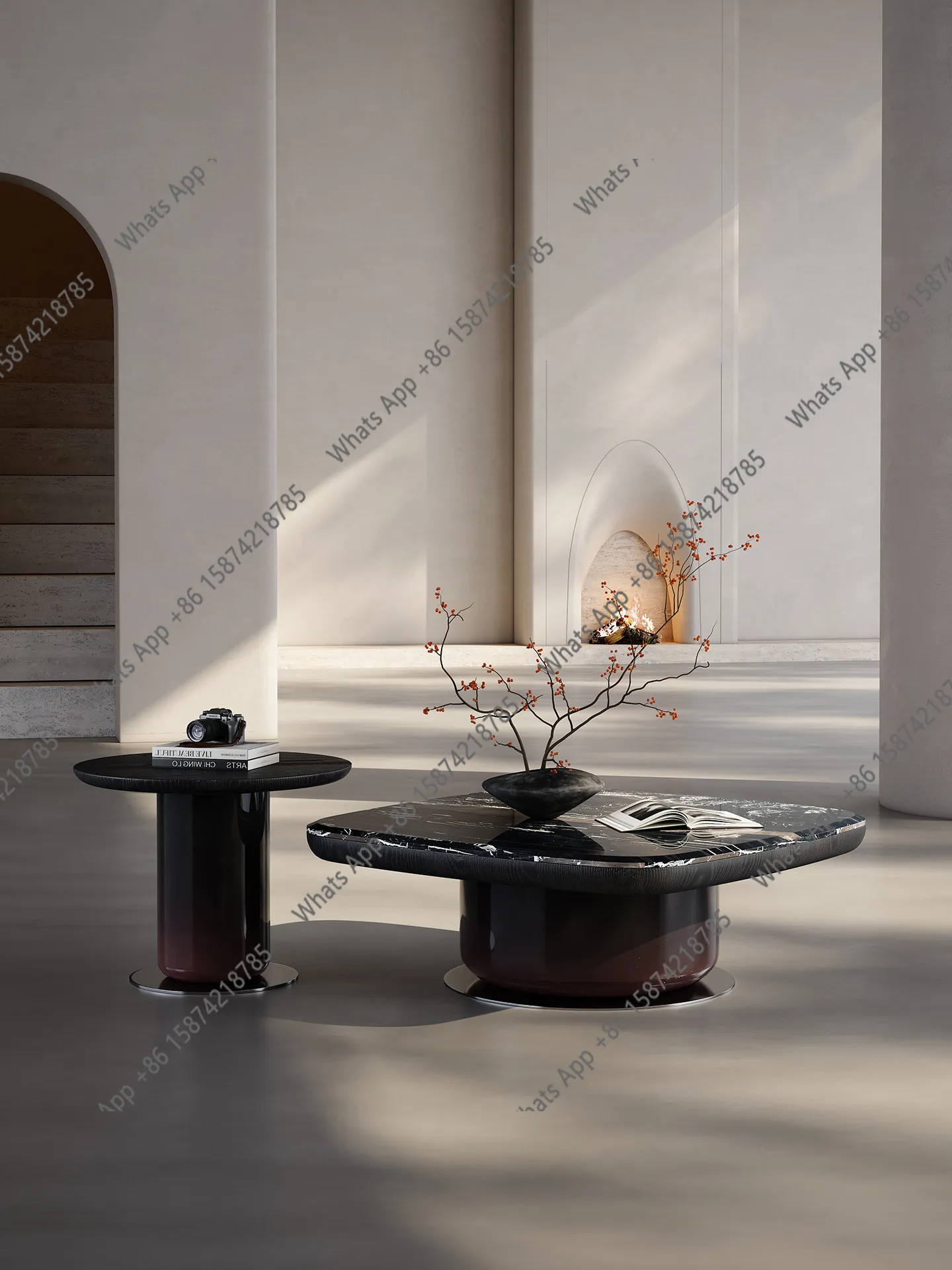 

New Italian minimalist natural luxury stone coffee table living room square high-end lacquer gradient coffee table combination
